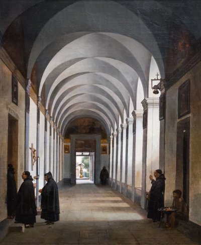 Monks in the Cloister of the Church of Gesù e Maria, Rome by Francois Marius Granet
